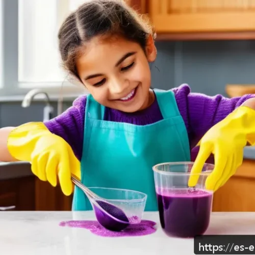 Home 17 과학 학습을 위한 DIY 키트 - A bright, cozy kitchen scene where a smiling Hispanic child wearing colorful clothes and safety glov...